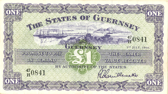 Guernsey - 1 Pound - P-43c - 1966 dated Foreign Paper Money